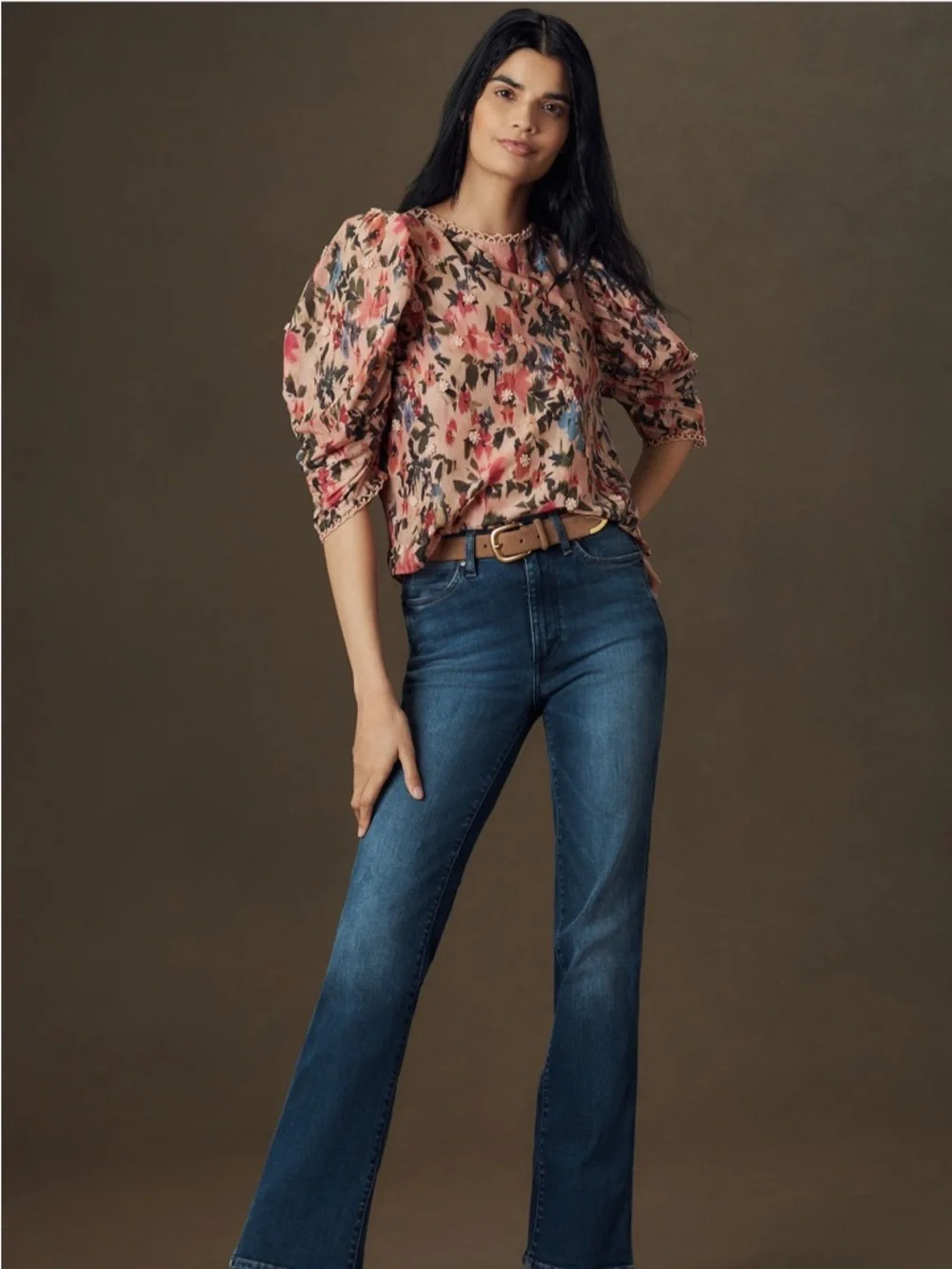 Anthropologie & Farm Rio Floral Puff-Sleeve Blouse in Blush Pink NWT - Picture 2 of 4